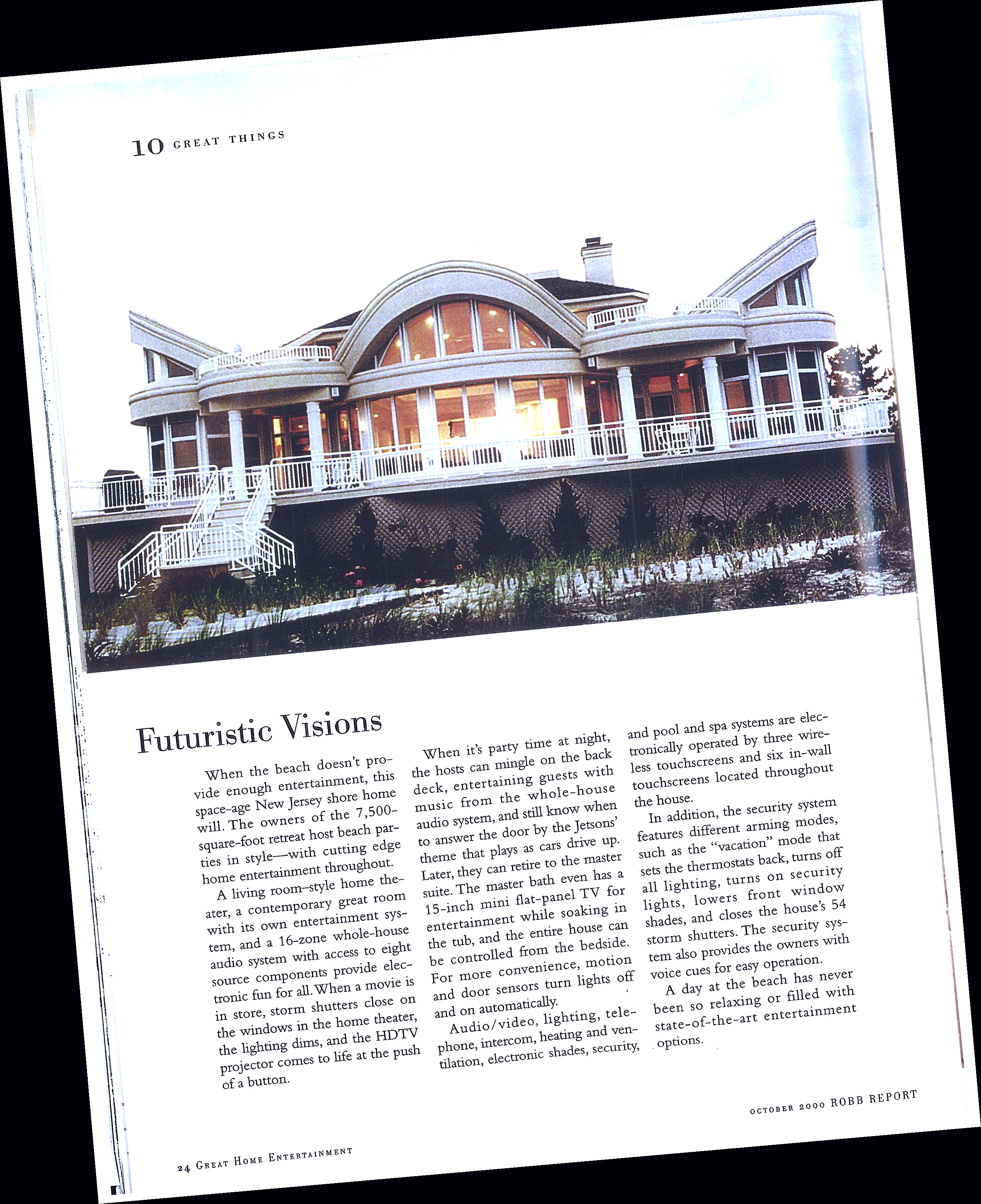 Robb Report Great Home Entertainment – Futuristic Visions feature on a Shadel Construction NJ shore home